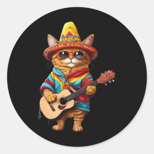 Adesivo Redondo Gatos Antes De Vatos Mexicano Cat Poncho Fiesta Ci