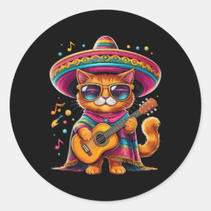 Adesivo Redondo Gatos Antes De Vatos Mexicano Cat Poncho Fiesta Ci