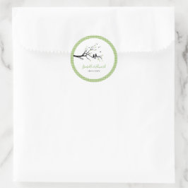 Adesivo Redondo Gatos Apaixonados Padrões De Gingham Verde E Branc