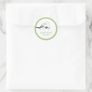 Adesivo Redondo Gatos Apaixonados Padrões De Gingham Verde E Branc