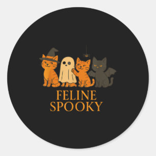Adesivo Redondo Gatos assustadores felinos halloween bruxa fantasm