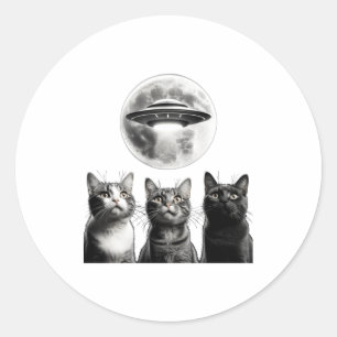 Adesivo Redondo Gatos Assustados 3 Lua Ufo Alien Invasão da Terra