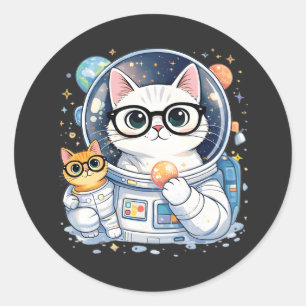 Adesivo Redondo Gatos Astronautas Adoráveis Explorando a Galáxia