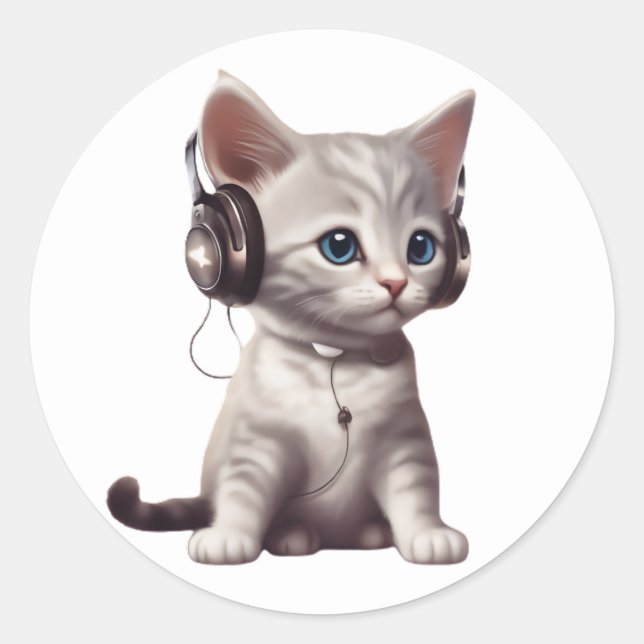 Adesivo Redondo gatos bonitos e engraçados vestindo roupas (Frente)