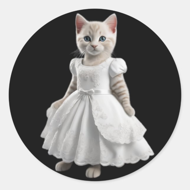 Adesivo Redondo gatos bonitos e engraçados vestindo roupas (Frente)