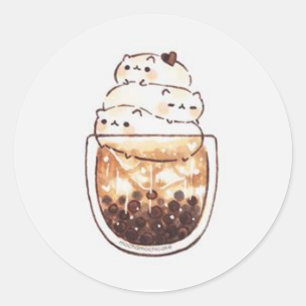 Adesivo Redondo Gatos bonitos na taça de café