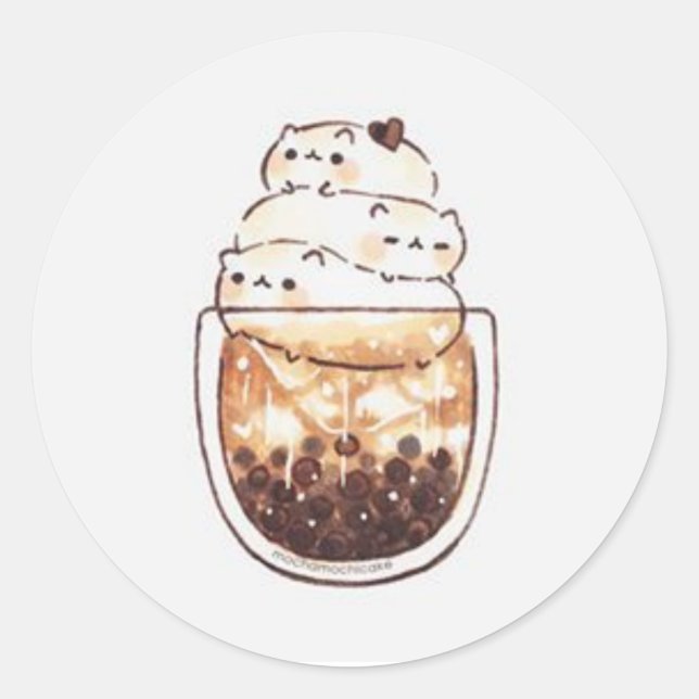 Adesivo Redondo Gatos bonitos na taça de café (Frente)