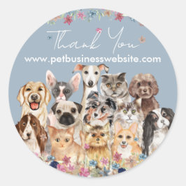 Adesivo Redondo Gatos Cachorros Obrigado Azul