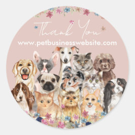 Adesivo Redondo Gatos Cachorros Obrigado Rosa