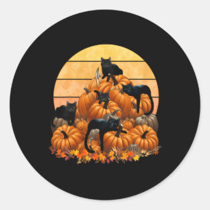Adesivo Redondo Gatos Caem Outono Pumpkins Ação de Graças