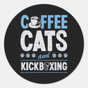 Adesivo Redondo Gatos Café E Kickboxing Fofo Engraçado Kickboxer C