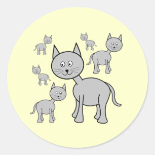 Adesivo Redondo Gatos cinzentos bonitos. Desenhos animados no