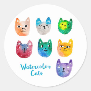 Adesivo Redondo Gatos com aquarelas e amigos