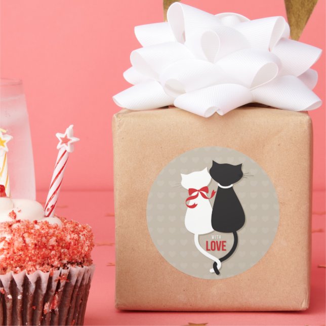 Adesivo Redondo Gatos De Amor - Design De Gato Romântico Bonito (Festa)