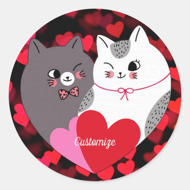 Adesivo Redondo Gatos de Amor Personalizados (Frente)