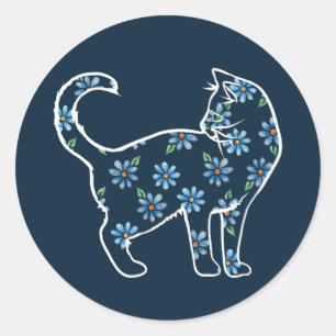 Adesivo Redondo Gatos de Daisy Azul de Gato Flor