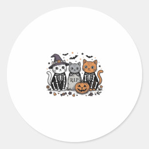 Adesivo Redondo Gatos de Esqueleto Fofo de Halloween Gravura Vinta