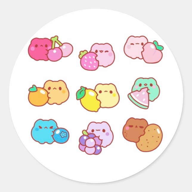 Adesivo Redondo Gatos de frutas Kawaii (Frente)