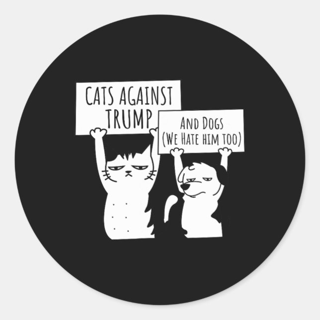Adesivo Redondo Gatos De Gato E Cães Contra Trump (Frente)