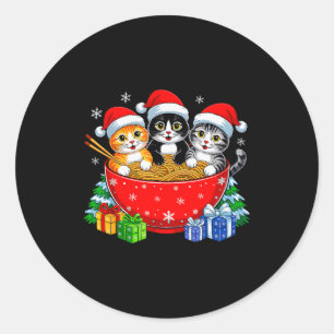 Adesivo Redondo Gatos de Natal Kit Ramen Gatinho Anime Natal Para