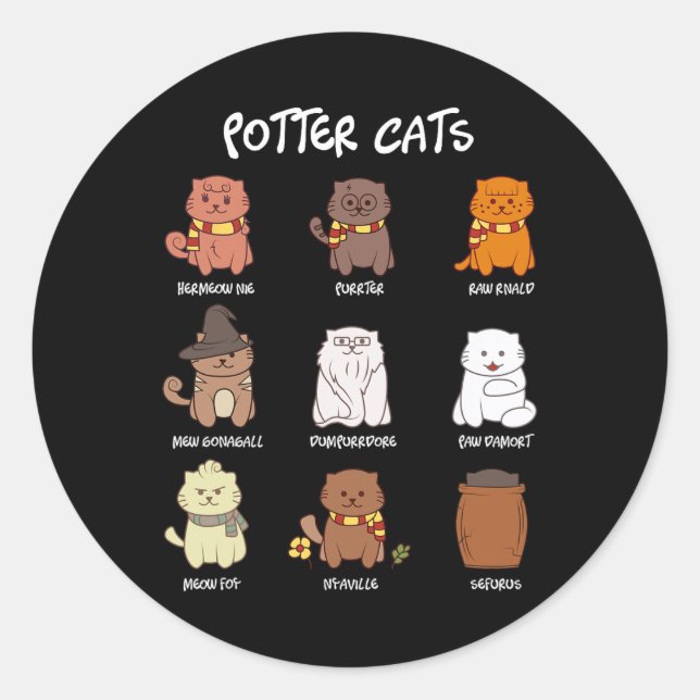 Adesivo Redondo Gatos De Potter Para O Lover De Gato (Frente)