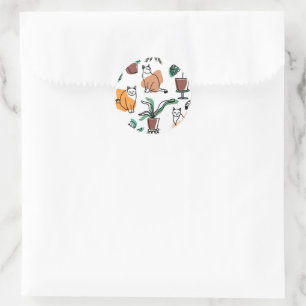 Adesivo Redondo Gatos e flores para desenho de linhagens