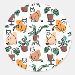 Adesivo Redondo Gatos e flores para desenho de linhagens