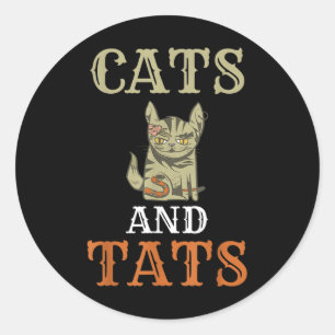 Adesivo Redondo Gatos E Tatuagem De Tinta De Tinta