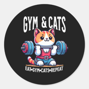 Adesivo Redondo Gatos E Treino De Academia Engraçado Kitten Fisicu