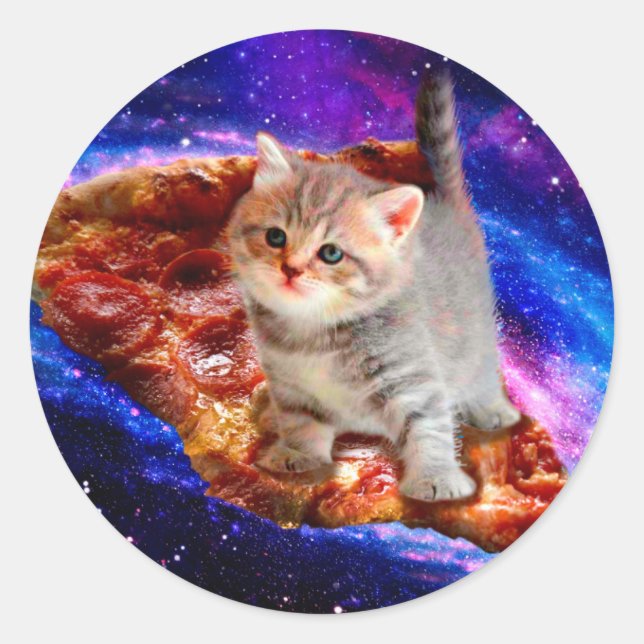 Adesivo Redondo Gatos em pizza espacial (Frente)
