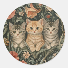 Adesivo Redondo Gatos em um Jardim de Vintagem do William Morris