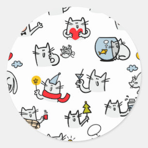 Adesivo Redondo Gatos engraçados, leite e magia.