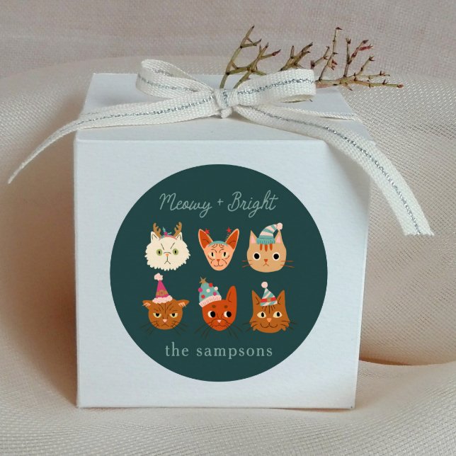 Adesivo Redondo Gatos Feriados Meowy e Bright (Criador carregado)