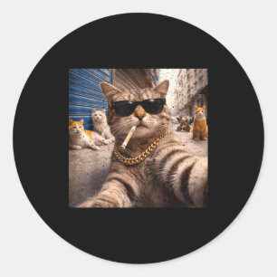 Adesivo Redondo Gatos Gângster Gatos de Rua Selfie Meme Divertido