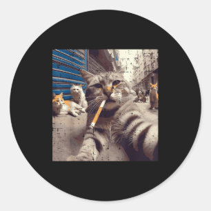 Adesivo Redondo Gatos Gângster Rua Gatos Selfie Meme Divertido Hum