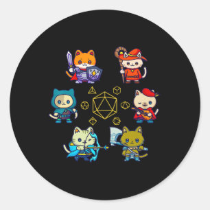 Adesivo Redondo Gatos Jogadores De Rpg Dados D20 Gato Nerdy Geek H