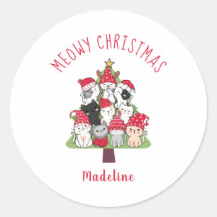 Adesivo Redondo Gatos Kawaii em Santa Hats Engraçados Adoráveis