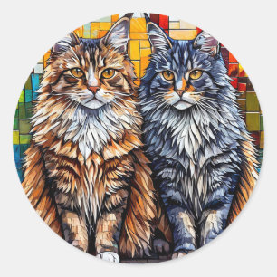 Adesivo Redondo Gatos Maine Coon Presente para Amantes de Gatos Fo