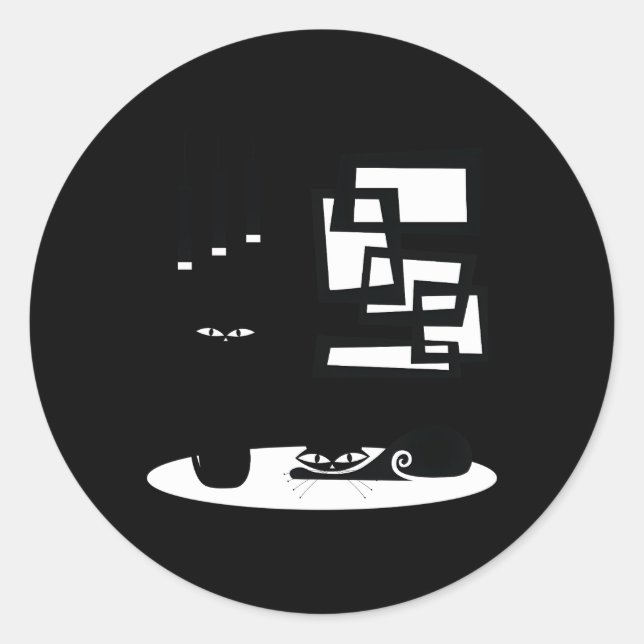 Adesivo Redondo Gatos Modernos De meio século E Atômicos (Frente)