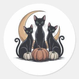 Adesivo Redondo Gatos Negros Abóbora Lua Whimsigothia Halloween
