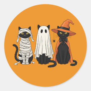 Adesivo Redondo Gatos Negros Fantasma Halloween