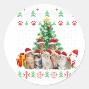 Adesivo Redondo Gatos Papai Noel Natal Engraçado Xmas Árvores Home