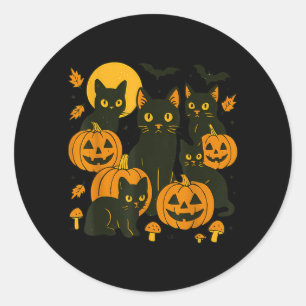 Adesivo Redondo Gatos Pretos Com Jack O Lanterns Lua E Morcegos