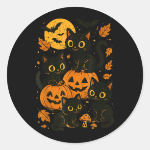 Adesivo Redondo Gatos Pretos Com Jack O Lanterns Lua E Morcegos