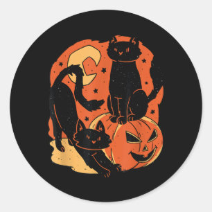 Adesivo Redondo Gatos Pretos e Abóbora de Halloween Assustador Vin