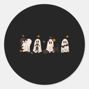 Adesivo Redondo Gatos Pretos Em Gato Fantasma Fofo De Halloween