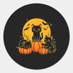 Adesivo Redondo Gatos Pretos Fofos Fantasia de Abóbora de Hallowee