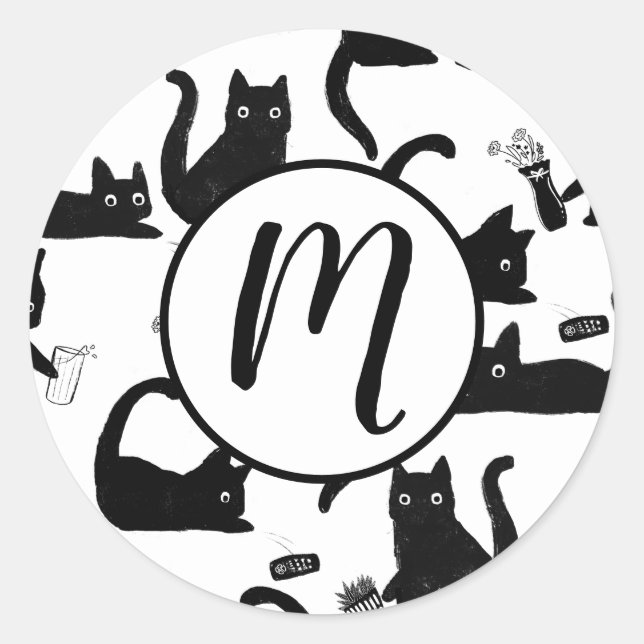 Adesivo Redondo Gatos Ruins A Trancar Coisas (Frente)