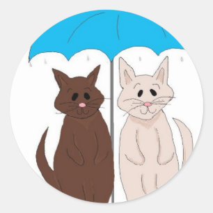 Adesivo Redondo Gatos Sob Um Guarda-Chuva Humorístico