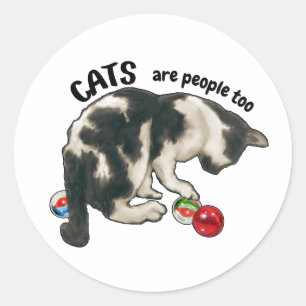 Adesivo Redondo GATOS também são PESSOAS, Arte de Gato e Bolinhas